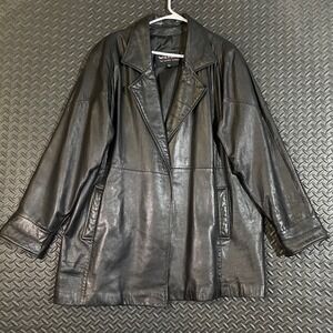 Wilsons Leather‎ Men's Black Jacket Size L Genuine Leather Longline Blazer Coat